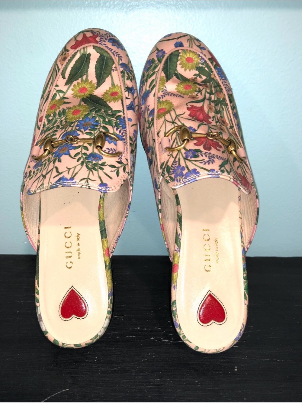 Gucci Pink Floral Leather Horsebit Mules Loafers Flats size US 5 EU 35 - Picture 3 of 5